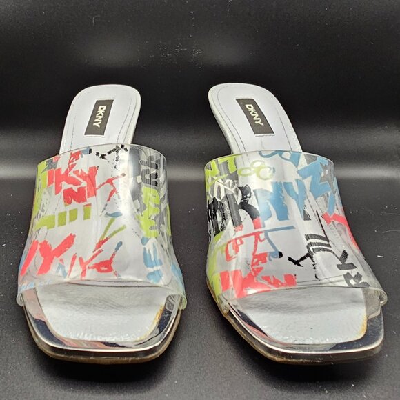 DKNY Graffiti Print Clear Strap Sandals – Size 7.5 - Picture 2 of 11
